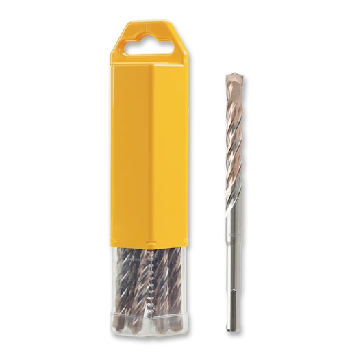 DEWALT drill bit set in a yellow plastic case, with one drill bit shown beside the packaging.