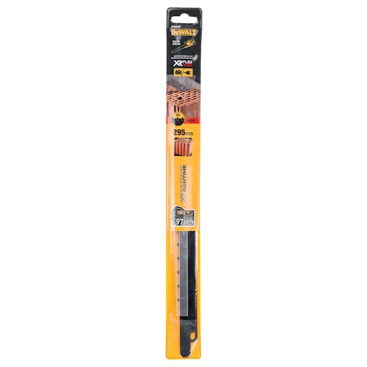 DEWALT DT99590 saw blade in packaging, 295mm length, XR FLEXVOLT, for cutting construction materials.