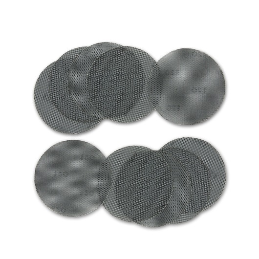 Pack of mesh sanding discs arranged in two rows on a white background.