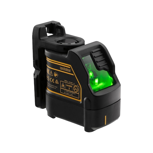 DEWALT DW088CG cross line laser level device with green laser projection, black and yellow casing, designed for precise line marking in photography and construction.