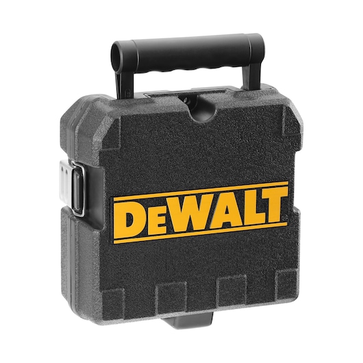A black textured hard plastic carrying case with a handle, featuring the DEWALT logo in yellow and black on the front.
