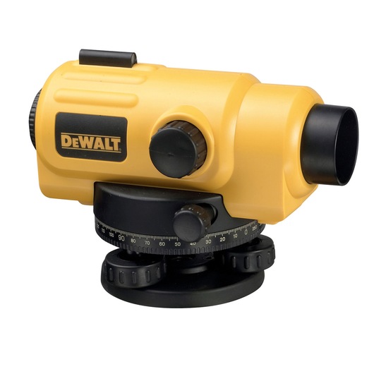 DEWALT DW096PK automatic optical level with yellow body and adjustment knobs, used for precise measurements.