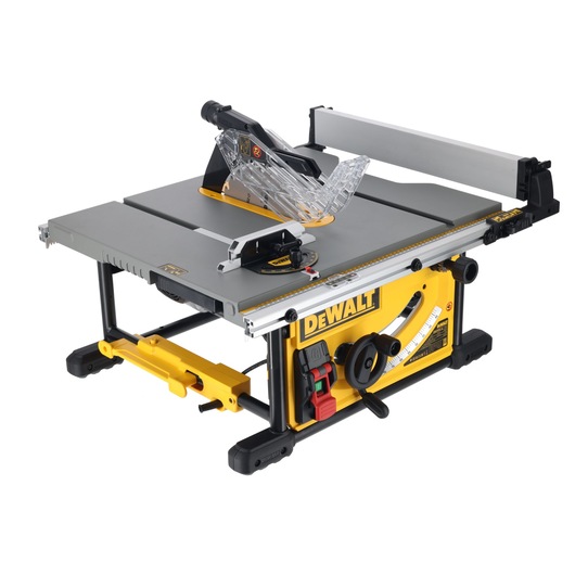 DEWALT photography product, table saw DWE7492SET, DWE7492, with safety guard and control panel.