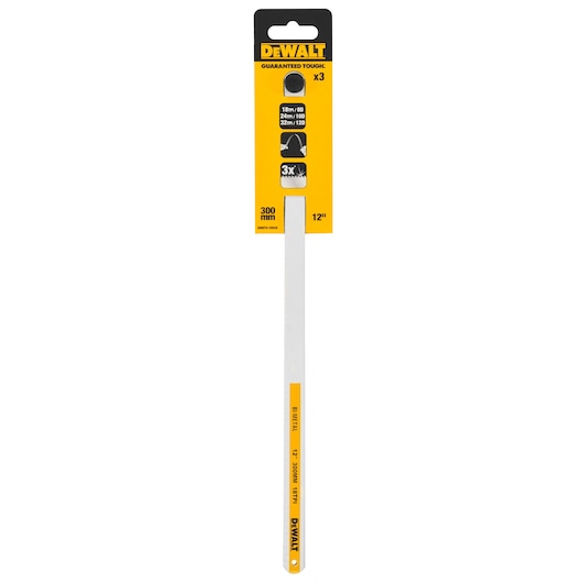 DEWALT 12-inch bi-metal hacksaw blade DWHT0-20558 in yellow and black packaging.