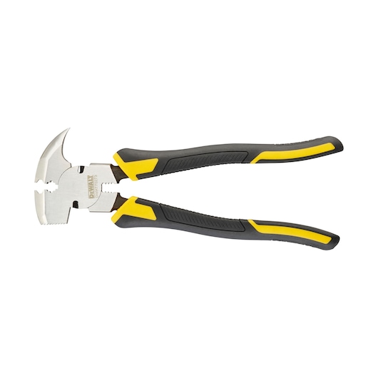 DEWALT multi-function pliers with black and yellow handles on a white background.