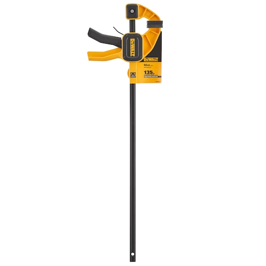 DEWALT one-handed bar clamp with yellow handle and black bar, DWHT0-83194, 60cm length, for woodworking.