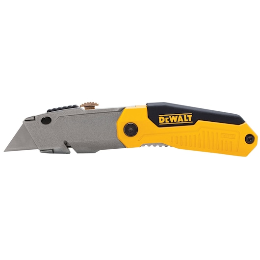 A DEWALT utility knife with a retractable blade and ergonomic yellow and black handle.
