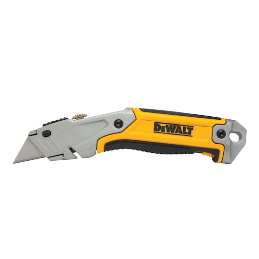 DEWALT utility knife with a retractable blade, featuring a yellow and black handle and ergonomic design.