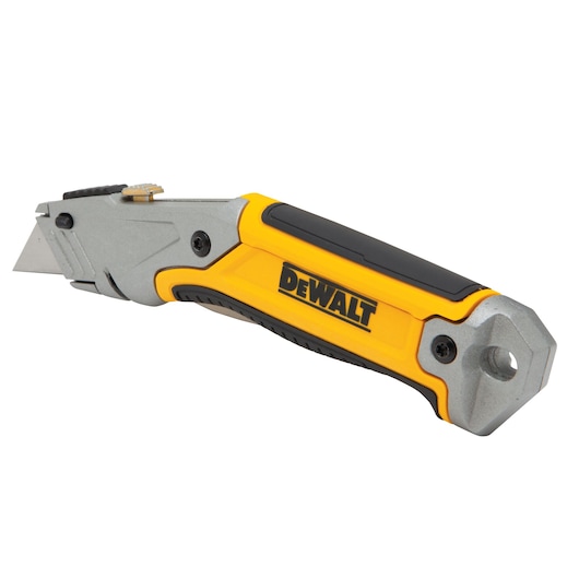 DEWALT utility knife with retractable blade and ergonomic yellow-black handle.