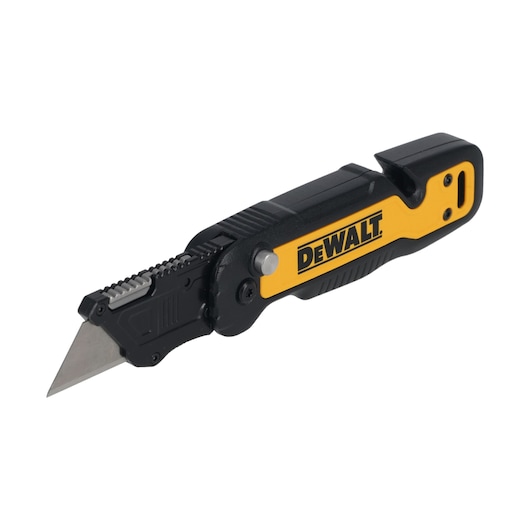 DEWALT folding utility knife with a black and yellow handle and retractable blade.