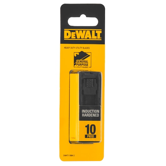 DEWALT heavy duty utility blades pack, 10 induction hardened blades for general purpose cutting.