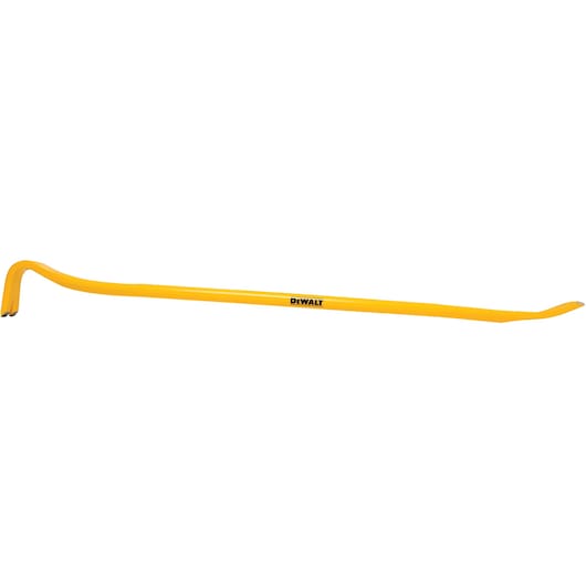 A yellow DEWALT crowbar with angled ends, designed for prying and demolition work, shown on a white background.