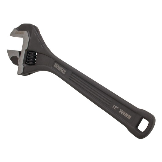 A DEWALT adjustable wrench with a black finish, measuring 12 inches or 300 millimeters, shown against a white background.