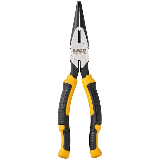 A DEWALT long nose pliers with black and yellow handles, SKU DWHT82798-0, shown against a white background.
