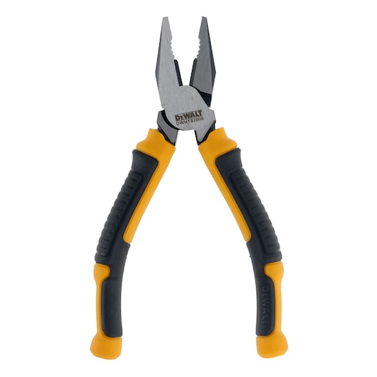 DEWALT pliers with yellow and black ergonomic handles, shown on a white background.