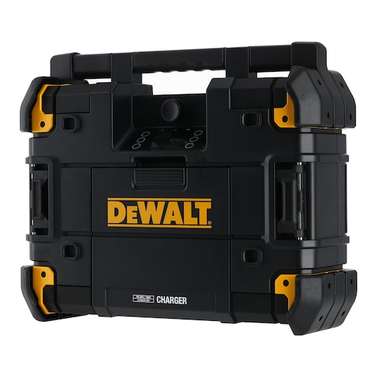 DEWALT portable black and yellow charger case with handle and sturdy design, suitable for tool storage.