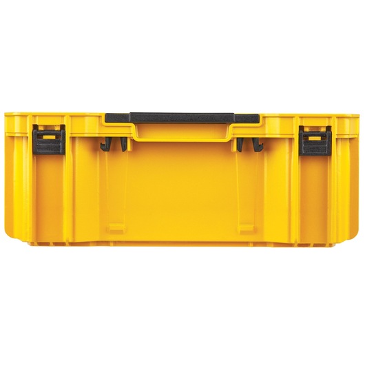 Yellow DEWALT storage case with black latches and handle, shown from the front against a white background.