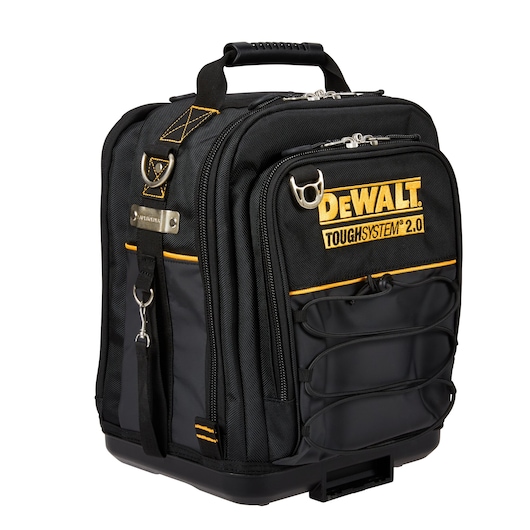 DEWALT ToughSystem 2.0 black tool bag with multiple compartments and carrying handle.