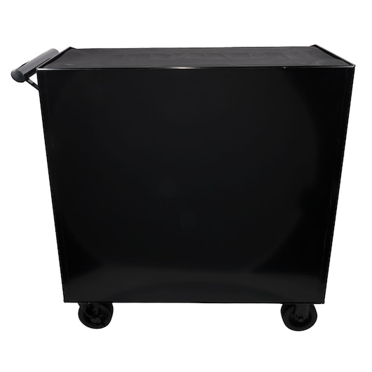 Black wheeled tool storage cabinet with a handle, shown from the side against a white background.