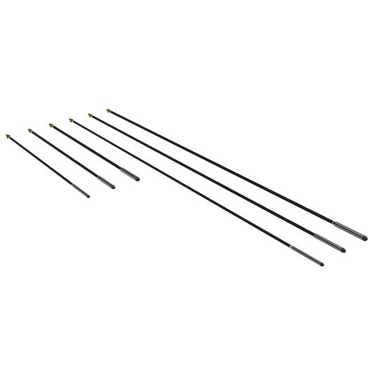 A set of six DEWALT extension poles in varying lengths, designed for photography or specialized tool use. The poles are black with silver ends and yellow tips.