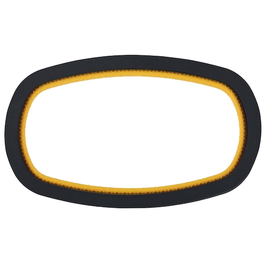 Oval DEWALT photography accessory with a black frame and yellow inner lining.