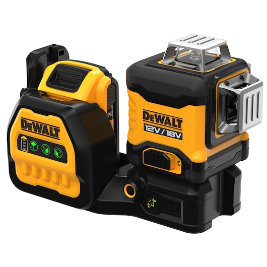 18V/12V XR 3 x 360⁰ krydslinjelaser, grøn, 1 x 2.0 Ah