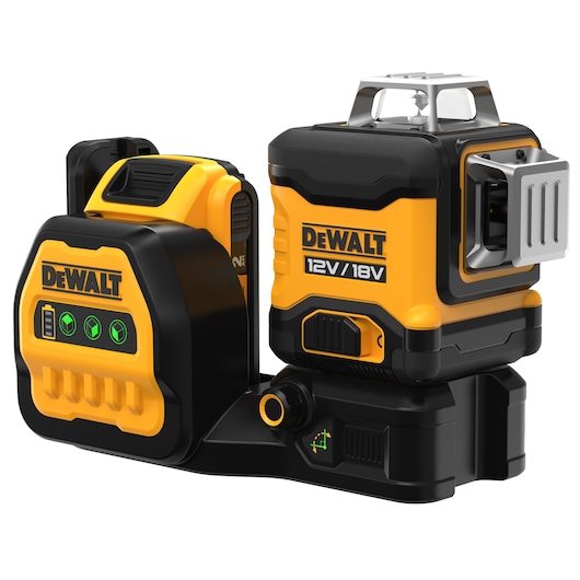 18V/12V XR 3 x 360⁰ krydslinjelaser, grøn, 1 x 2.0 Ah