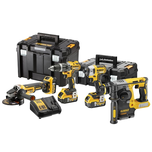 18V XR Kombisæt med 4 dele, 3x5Ah batterier, lader, TSTAK
