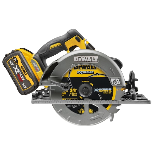 54V XR FLEXVOLT Rail Compatible Circular Saw with XR Extreme Runtime blade DT99562 9AH Flexvolt battery