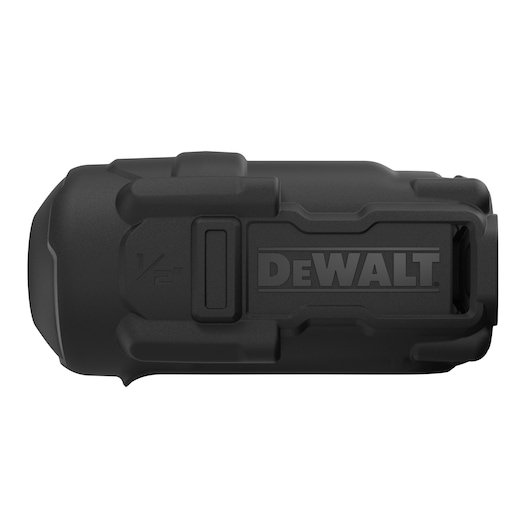 A black DEWALT protective cover for a tool, showing rugged exterior design and the DEWALT logo embossed on the side.