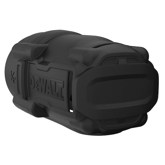A black protective cover for DEWALT power tools, featuring a rugged design and the DEWALT logo on the side.