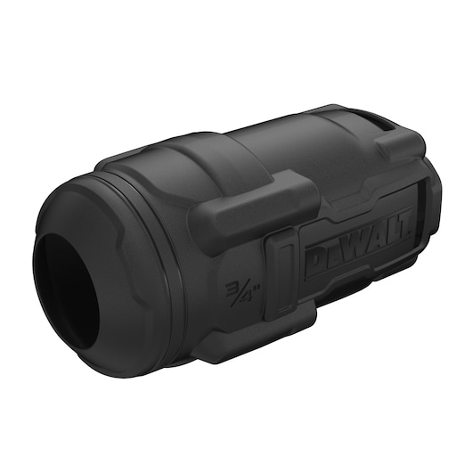 A DEWALT-branded black cylindrical tool accessory, marked with '3/4'' on the side, designed for durability with a rugged exterior.